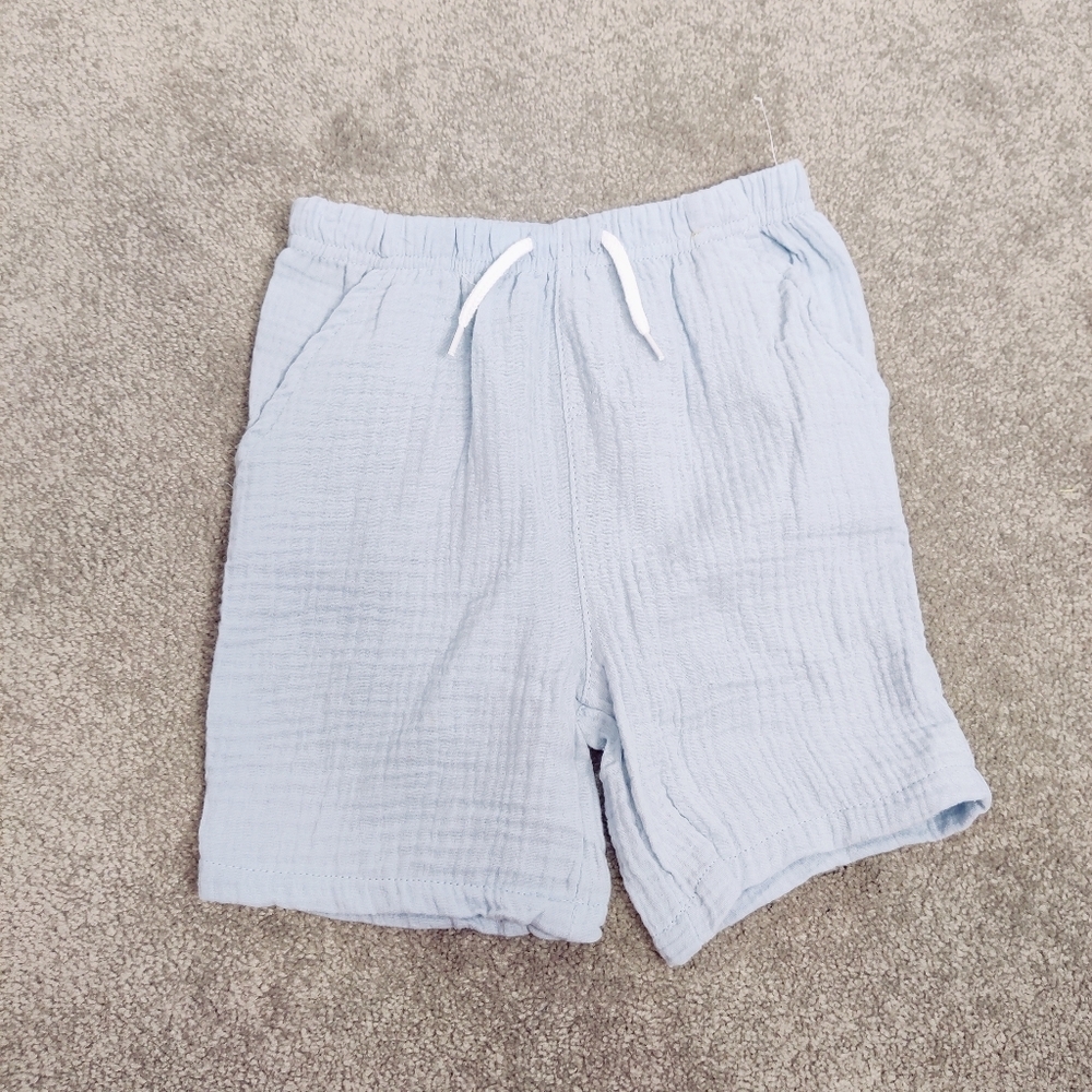 Rabbit Bear Kid's Organic Cotton Pull-on Shorts in Blue Size 4T NEW Seersucker